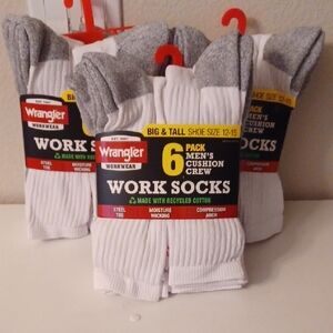 Wrangler Men Big And Tall Size 12-15 White Gray Work Socks  6 Pack 3 Packs New